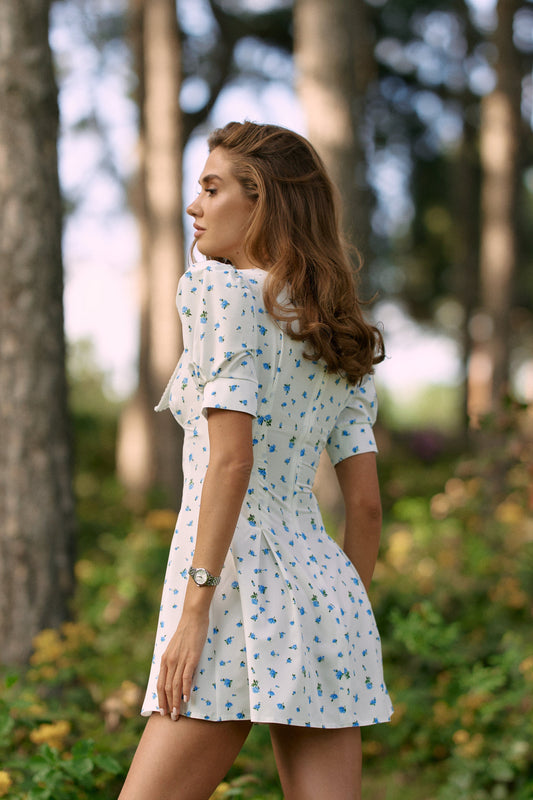 Mini dress Blue - White