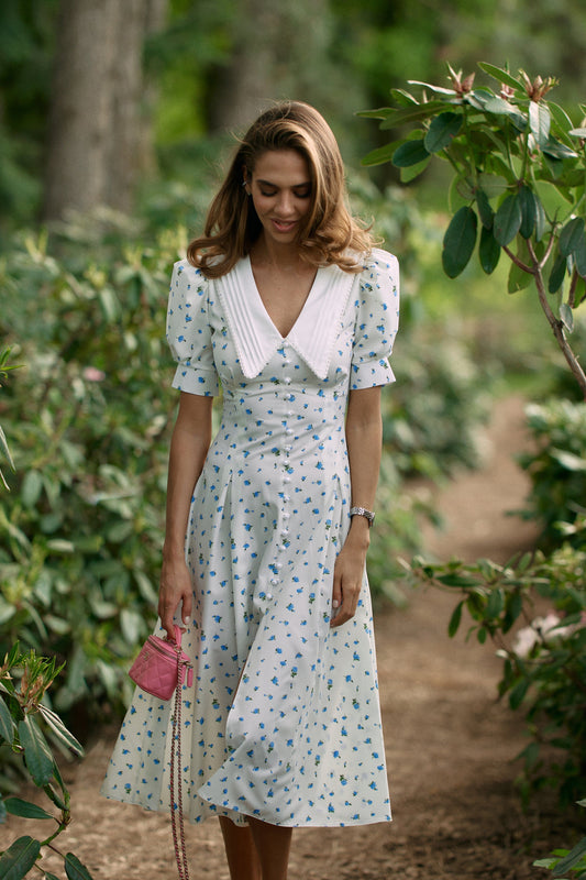 Midi dress White - Blue