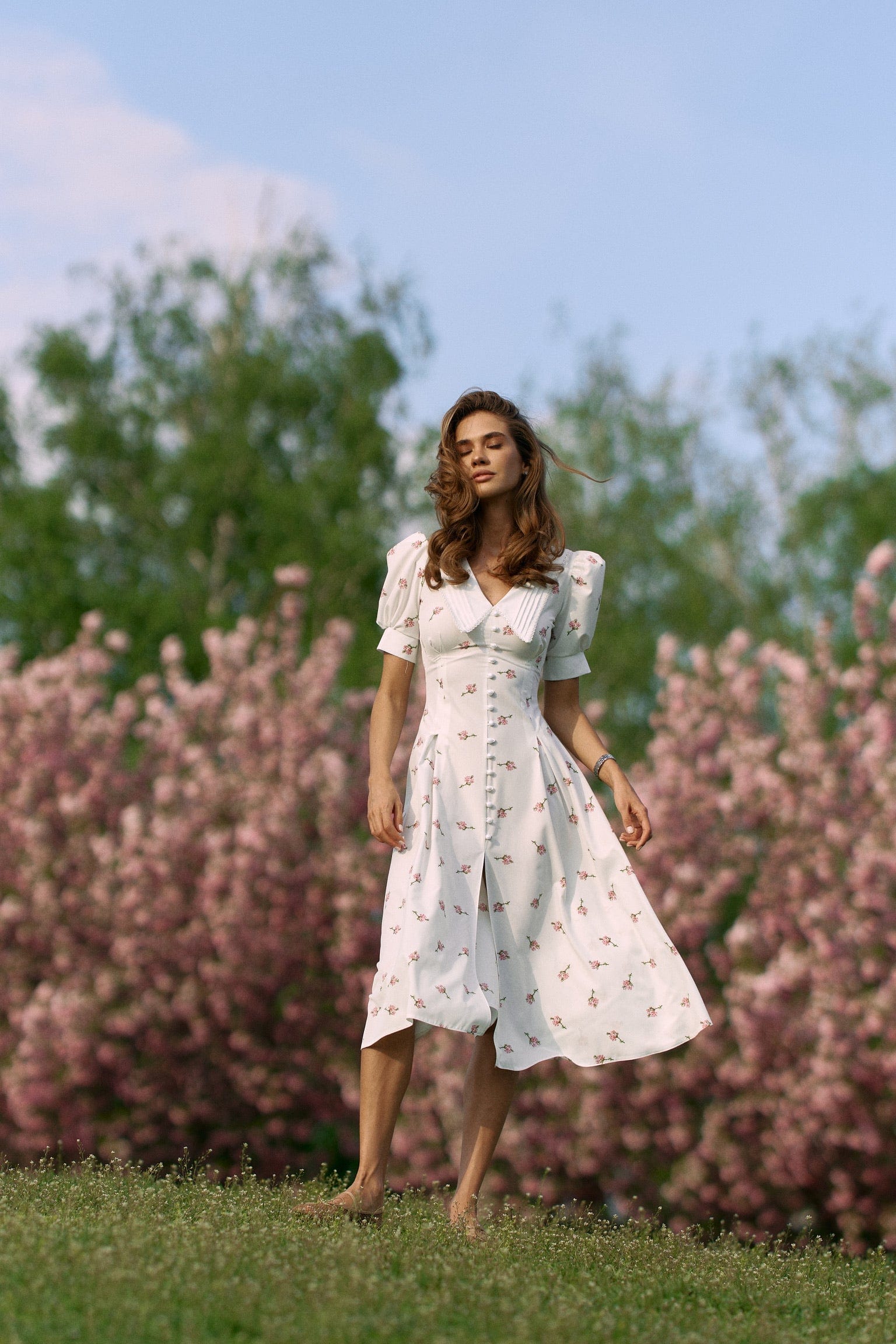 Midi dress White - Pink