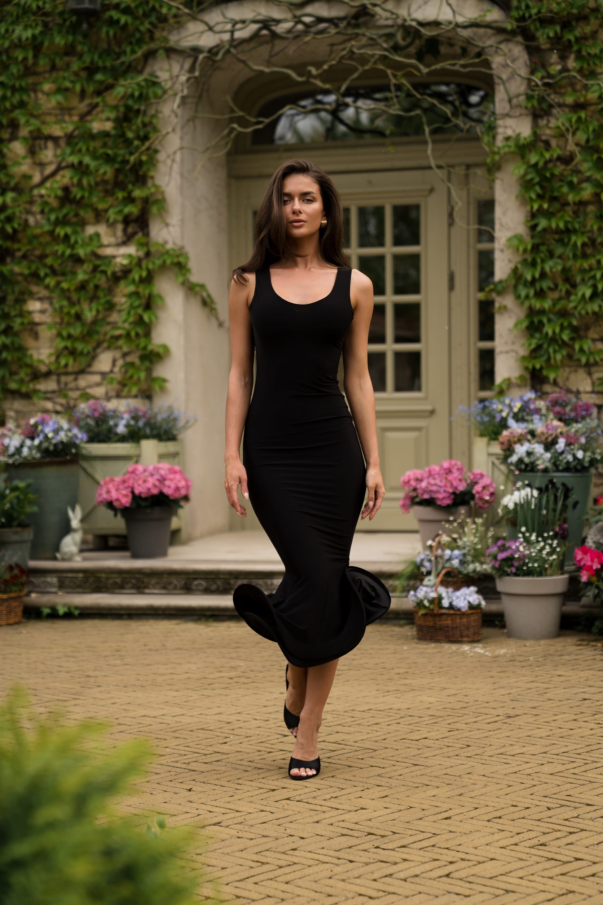 Midi ruffle dress Black
