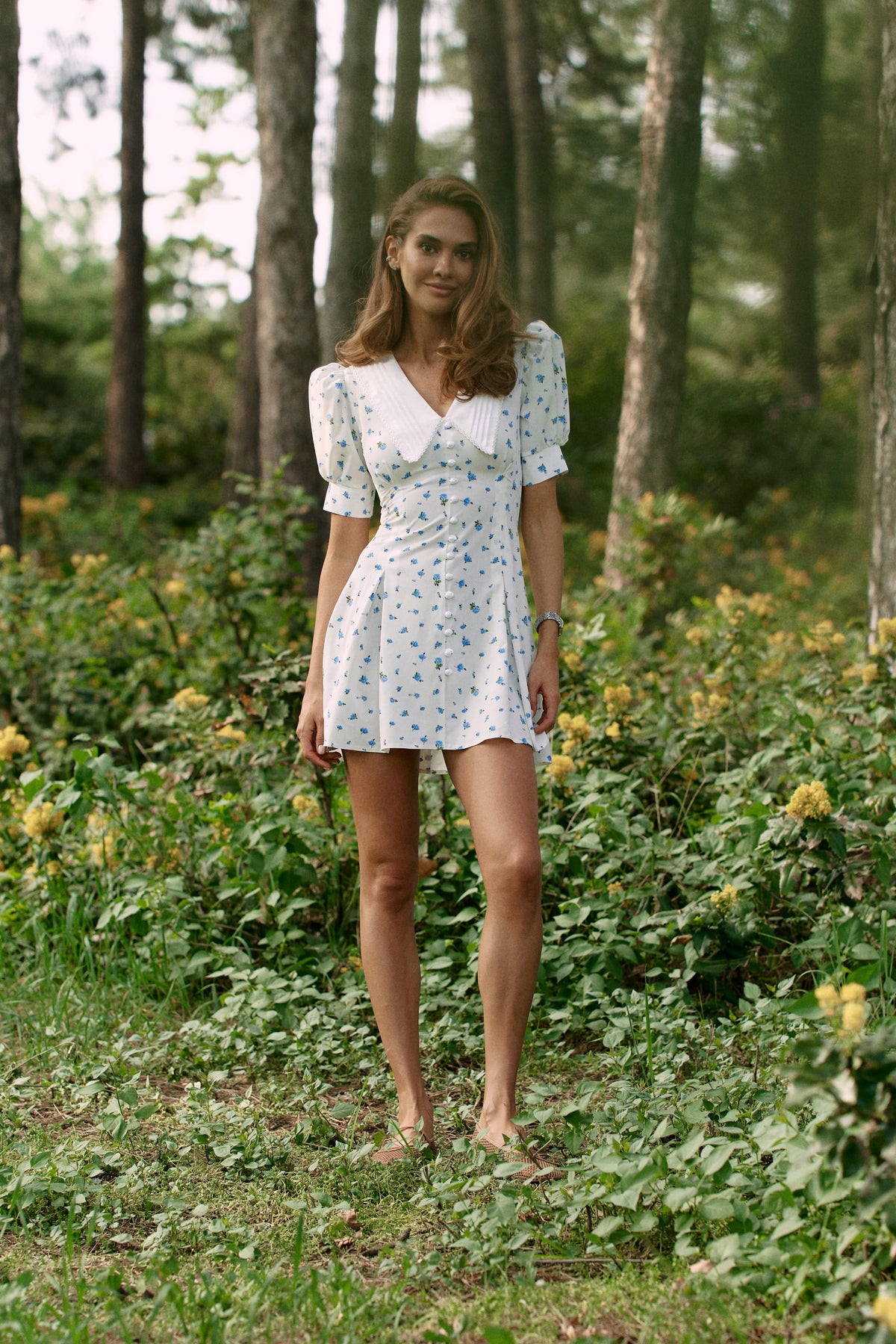 Mini dress Blue - White