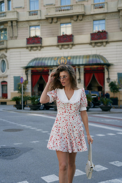 white collar red dress Anavini Red Smocked Dress with White Collar