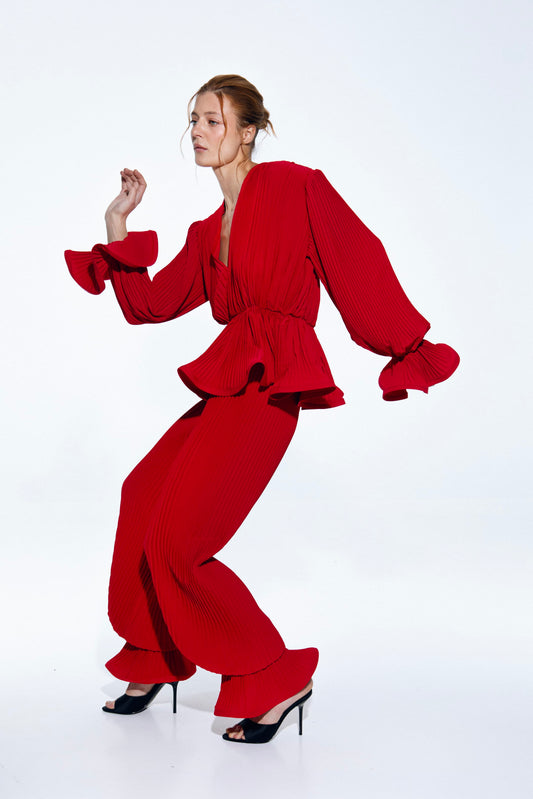 Pleated suit Red