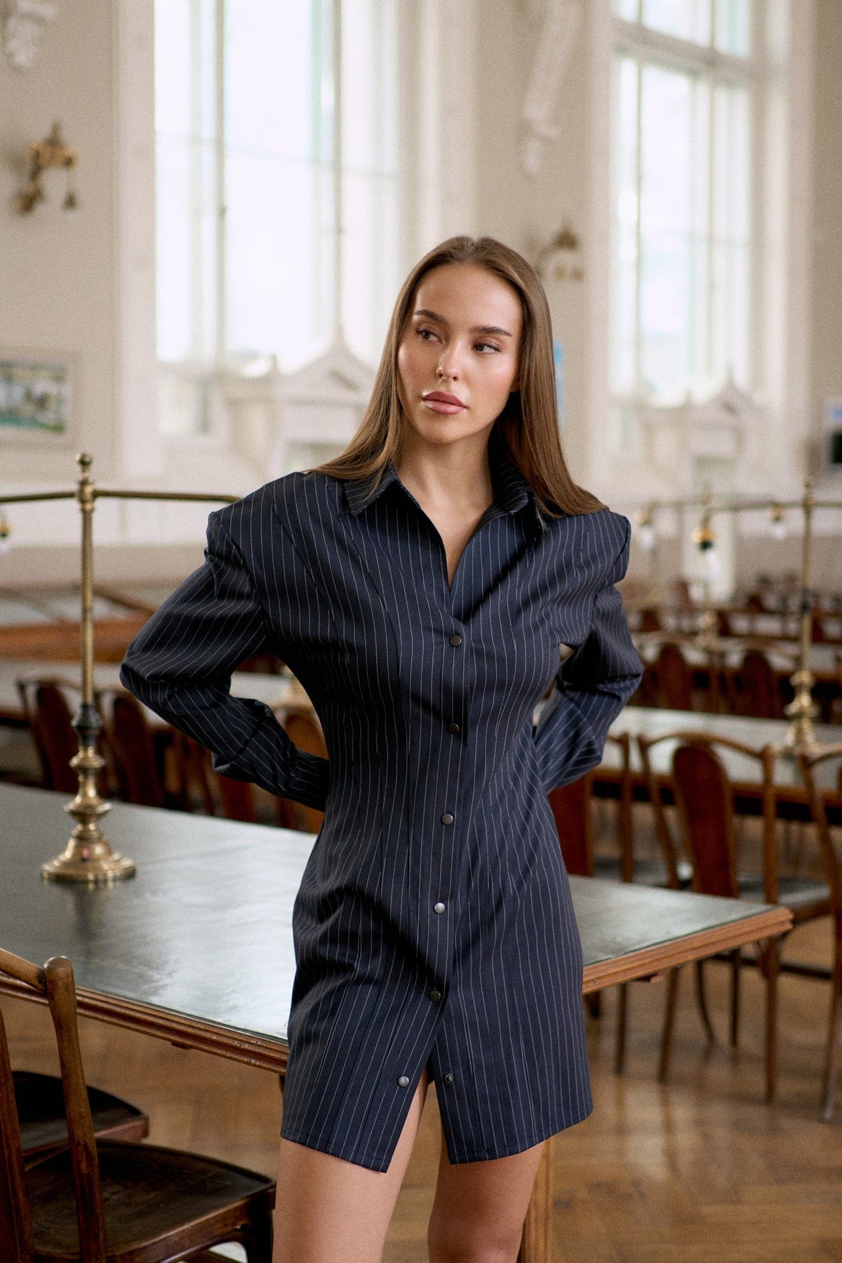 Striped dress dark blue